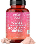 Love You Folate (L-Methylfolate) + Folic Acid + Biotin 10000 mcg - Vitamin B9 &amp B7 Blend for Cellular Function Energy &amp Wellbeing - 120 Vegan Caps