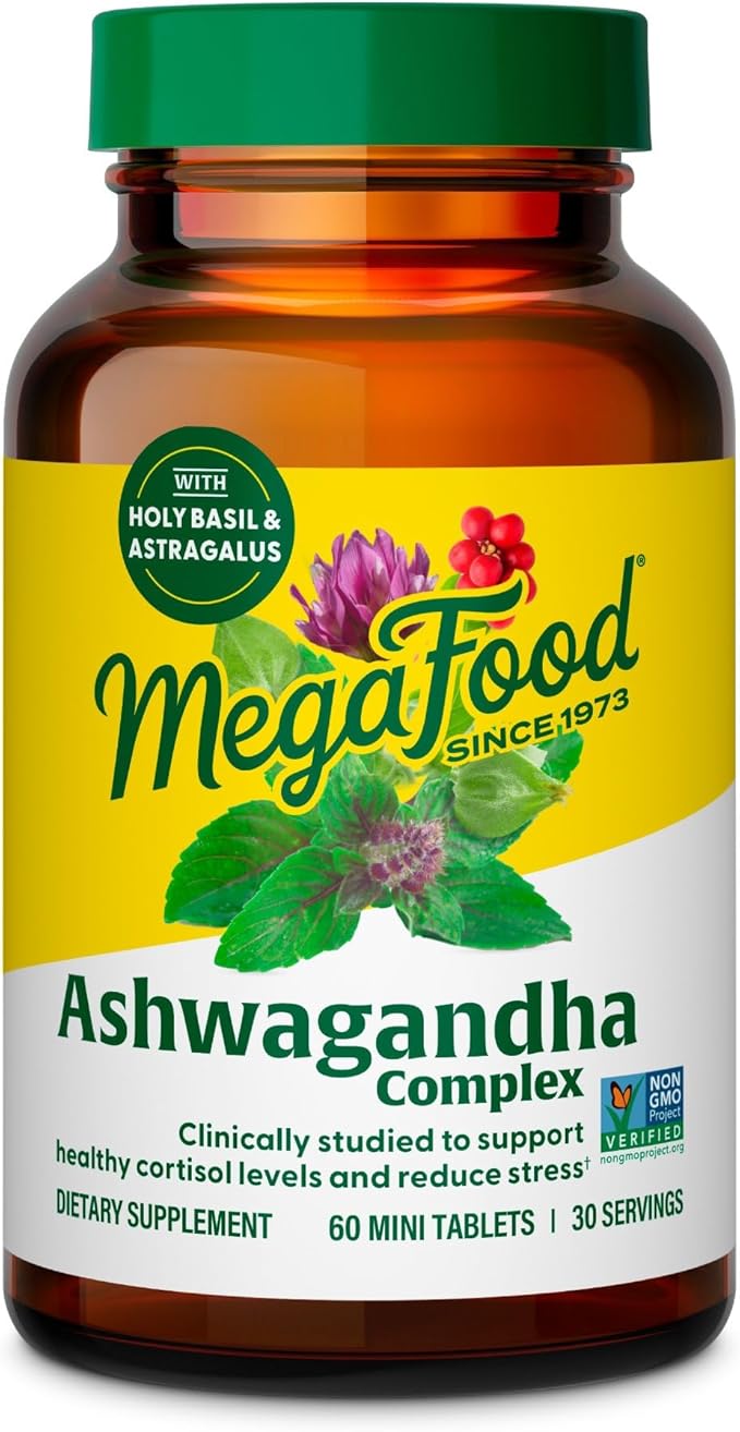 MegaFood Ashwagandha Complex (Formerly Stress Protect) - Ashwagandha Supplements Astragalus Root &amp Holy Basil - Vegetarian Gluten Free Cortisol Supplement - 60 Mini Tablets 30 Servings