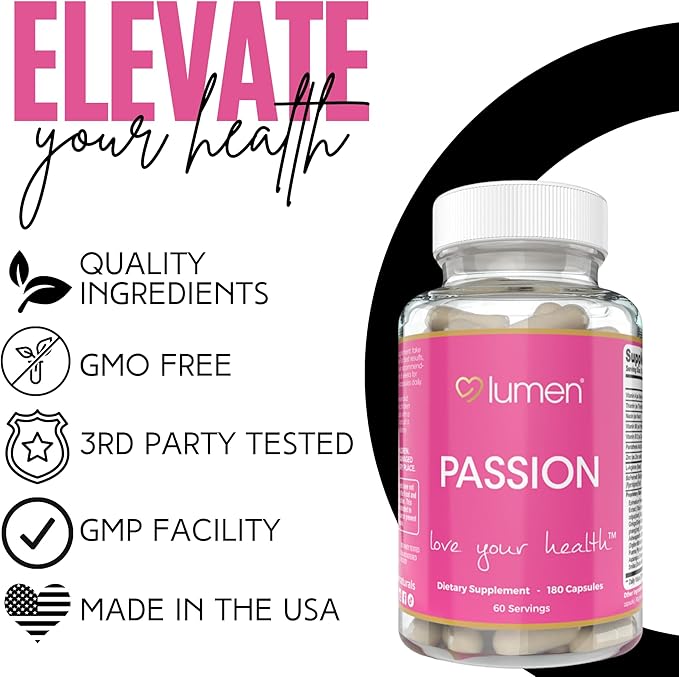 Lumen Naturals Passion for Women – with Vitamins A B6 B12 &amp Thiamin – 180 Capsules – 60 Servings