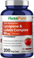 NusaPure Lycopene &amp Lutein Complex 60mg per Caps 200 Veggie Capsules (Non-GMO Vegan)