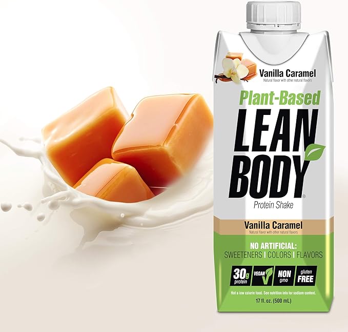 Lean Body Ready-to-Drink Plant-Based Vegan Vanilla Caramel Protein Shake 30g Protein No Artificial Flavors Sweeteners or Colors Non GMO Gluten Free Premium Pea &amp Rice Blend (Pack of 12)