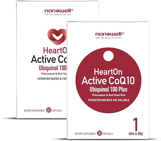 NANOWELL HeartOn Active CoQ10 Kaneka Ubiquinol 100 Plus Heart Health Supplemen - 60 Softgels X 3 Boxes for 6 Months (180 Count)
