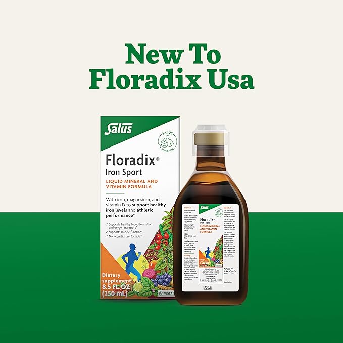 Floradix Iron Sport Liquid Mineral &amp Vitamin Formula - Daily Nutrition &amp Energy Support* - Sports Nutrition with Iron B Vitamins &amp More - Vegan &amp Non-GMO - 8.5 fl oz