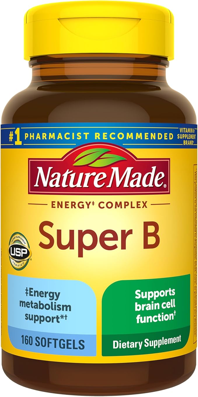 Nature Made Super B Complex Vitamins for Women and Men Dietary Supplement for Energy Metabolism Support Super Vitamin B Complex 160 Softgels 160 Day Supply