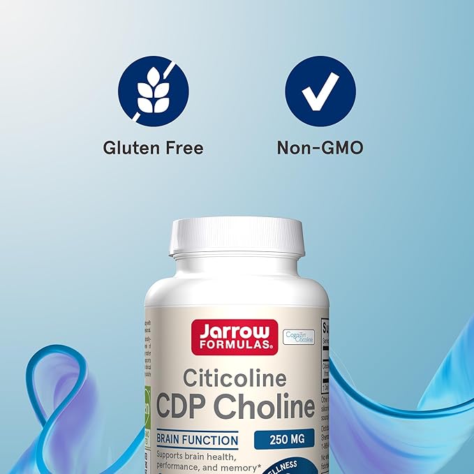 Jarrow Formulas Citicoline CDP 250 MG CDP Choline Supplements Support Brain Health Performance and Memory 60 Capsules Up to a 60 Day Supply