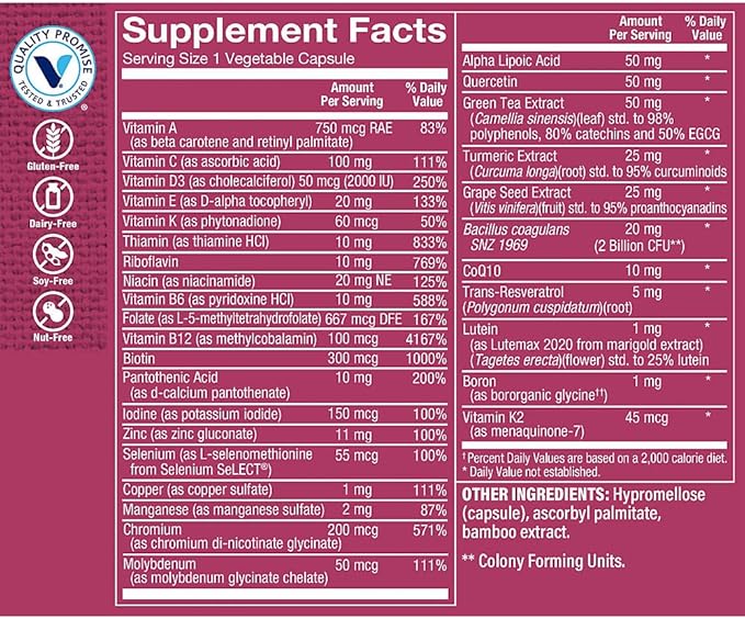 The Vitamin Shoppe WomenaTMs 50+ Once Daily Multivitamin a Immune Energy Digestive Cardiovascular and Stress Support (60 Capsules)