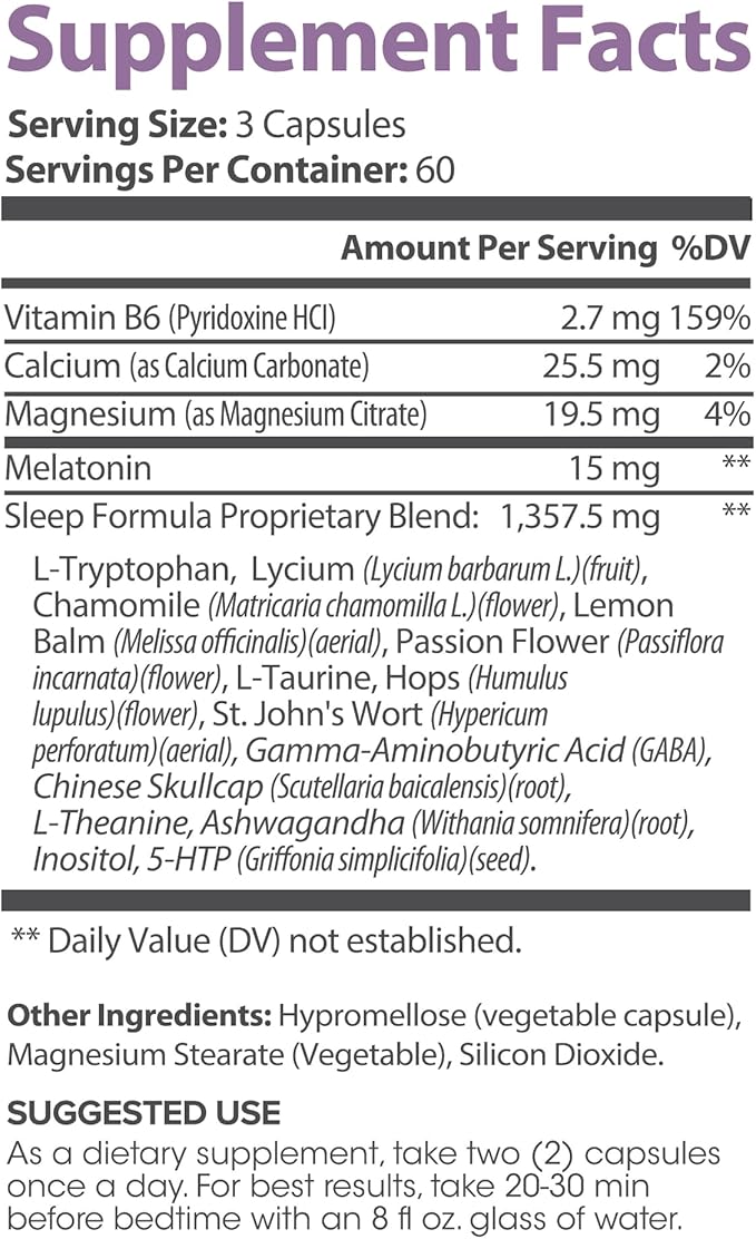 Lumen Naturals - Natural Sleep for Adults – Herbal Supplement with Melatonin Valerian Root Magnesium - Deep Sleep Support to Promote Calm Deep Sleeping for Better Rest (180 Count)