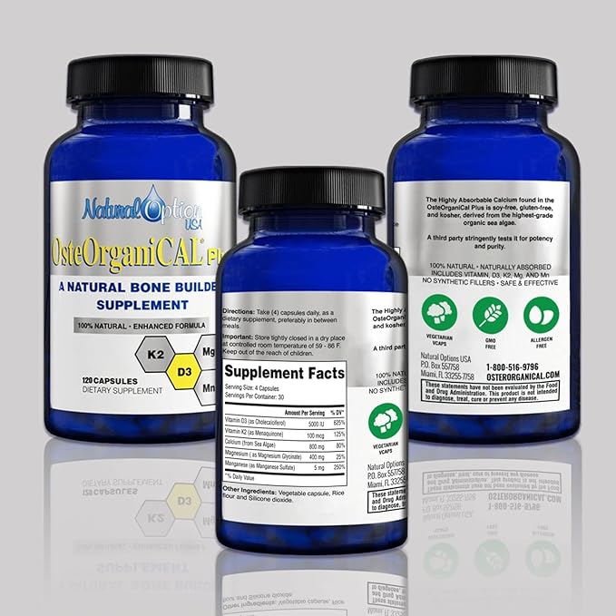 Plus - Organic Plant Base Source of Calcium Supplement with Vitamin D3 k2 Magnesium Glycinate and Manganese (720 Count) Pack of 6
