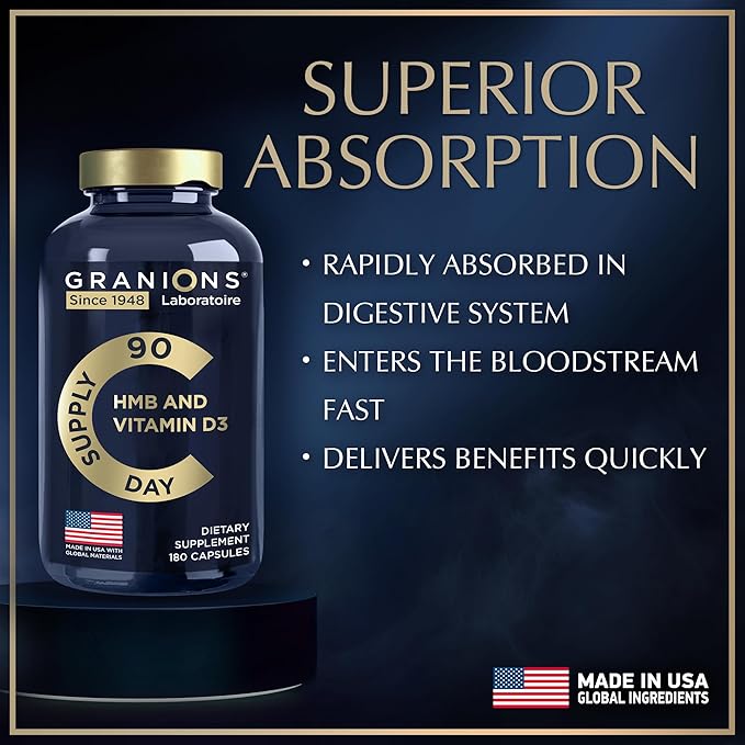 Vitamin D3 HMB Supplements for Men and Women - 1000 MG Calcium beta-Hydroxy beta-methylbutyrate per Serving - Daily Nutritional Support for Muscle Function and Bone Health - 3-Month Supply 180 Caps