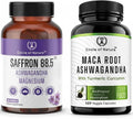 Saffron &amp Maca Root Supplement Combo with Ashwagandha Magnesium Turmeric &amp Bioperine | Mood Energy &amp Eye Health Support Made in USA.
