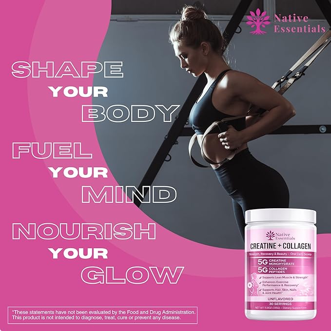 Creatine for Women + Collagen Peptides 5g Each - Muscle Beauty Performance