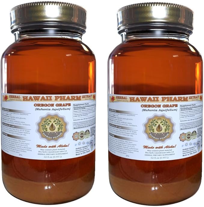 Hawaii Pharm Oregon Liquid Extract Oregon (Mahonia aquifolium) Tincture Herbal Supplement Made in USA 2x32 fl.oz
