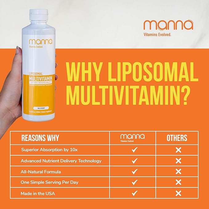 Manna Vitamins Evolved Liposomal Multivitamin - Daily Multivitamin Provides 20 Vitamins and Minerals - Multivitamins for Men and Women - Boosts Immune System Supports Energy and Metabolism 2 Pack