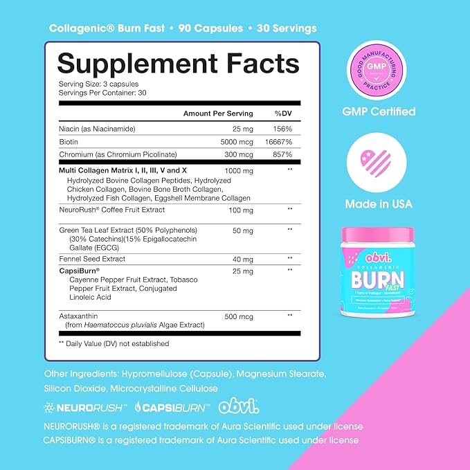 Obvi Collagenic Burn PM &amp Multi Collagen Burn Fast Bundle | Nighttime Collagen with Ashwagandha GABA Melatonin + Hydrolyzed Collagen Peptides | Keto &amp Gluten-Free
