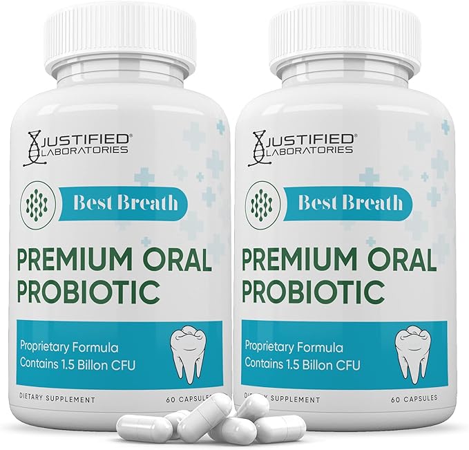 Justified Laboratories (2 Pack) Best Breath 1.5 Billion CFU Probiotic Oral Support 120 Capsules