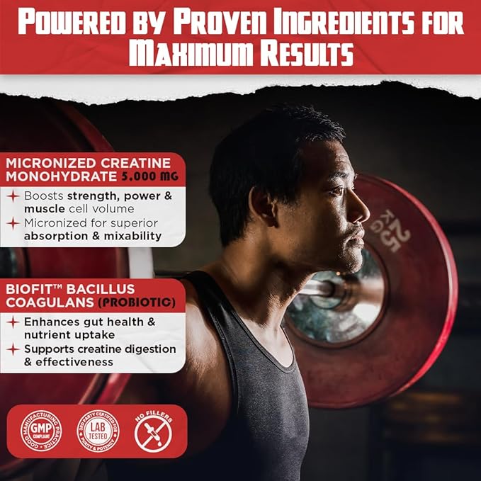Old School Labs Micronized Creatine Monohydrate with No Bloat BioFit™ Probiotic - Men &amp Women Post-Recovery Powder for Strength &amp Performance - 60 Servings Unflavored