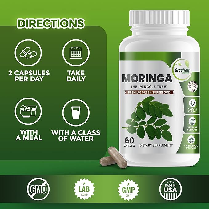 Magnesium Supplement with Glycinate Citrate Malate &amp Oxide Plus Moringa Oleifera with Vitamin C Omega 3 &amp Amino Acids - Boosts Energy Mood Memory
