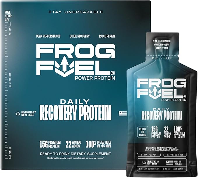 Frog Fuel Power Regular &amp Power Energized Complete Protein Shot Bundle 15g Protein Nano-Hydrolyzed Grass Fed Collagen Post Workout Fat &amp Sugar Free 22 Amino Acids Berry 1 oz Packets 48