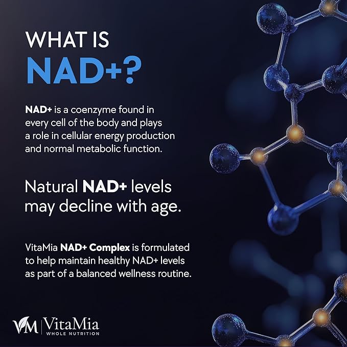 VitaMia NAD+ Complex Booster 30 Capsules – NAD Supplement with Nicotinamide Riboside Resveratrol &amp Quercetin for Cellular Energy Focus &amp Healthy Aging Support – NAD Plus Formula for Men &am