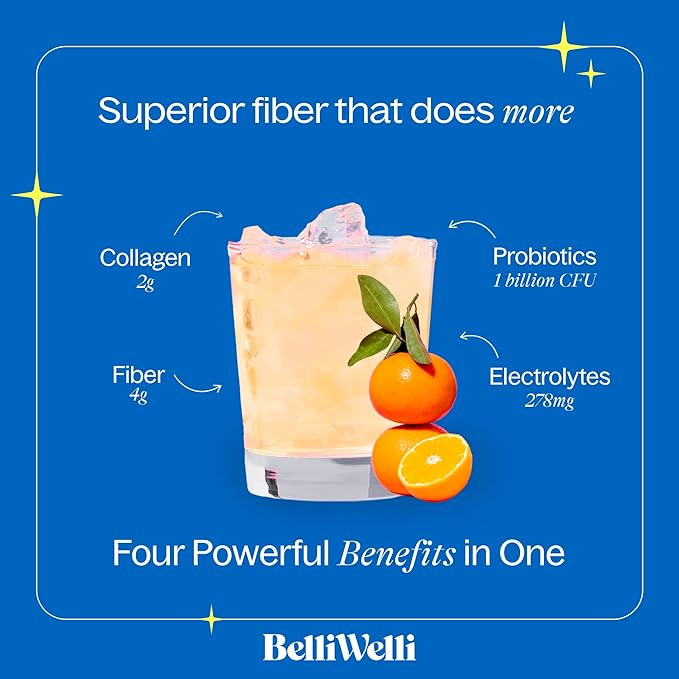 Belli Welli Daily Fiber Supplement Bundle with Collagen Probiotics &amp Electrolytes – Wild Berry &amp Orange Yuzu Mandarin Flavors – Supports Digestion Gut Balance &amp Debloating – 32 Servings