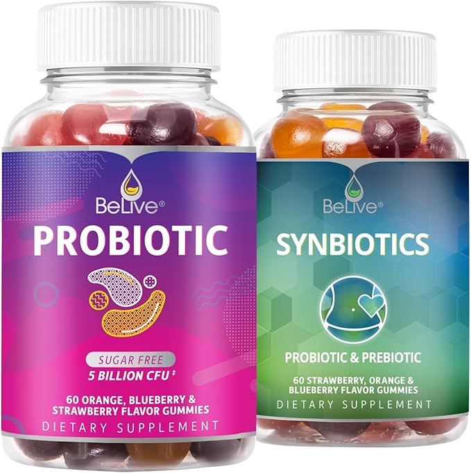 BeLive Probiotic + Prebiotic Bundle for Better Gut Health with 5 Billion CFUs for Digestive Health &amp High Strength Inulin (3g) Dietary Fiber