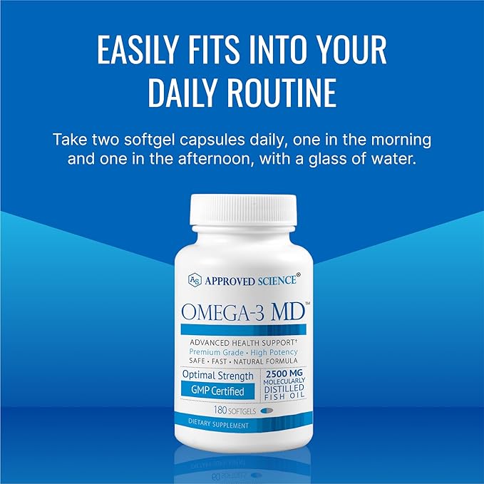 Omega-3 MD - EPA &amp DHA Supplement - 2500mg Omega 3 Fish Oil for Heart Health Brain Support Joint Comfort &amp Overall Wellness - 2 Bottles - 6 Month Supply