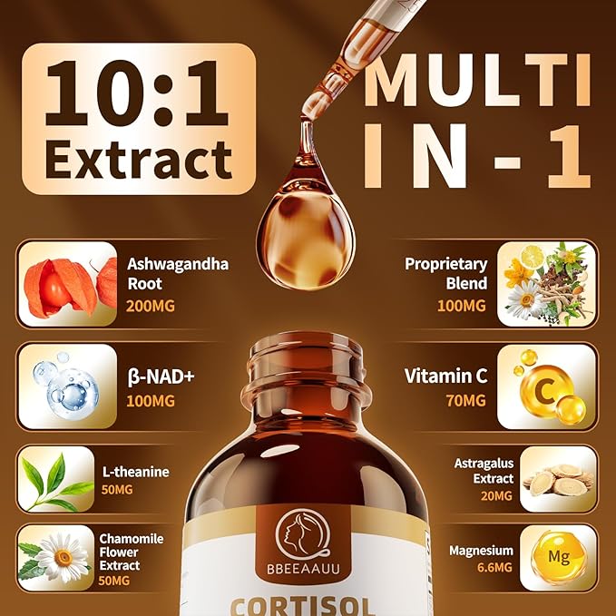 Cortisol Supplements for Women &amp Men with 200mg Ashwagandha L-Theanine &amp Phosphatidylserine 21-in-1 Cortisol Manager Reducer Liquid Drops Support Night Focus &amp Energy Pineapple 60ml