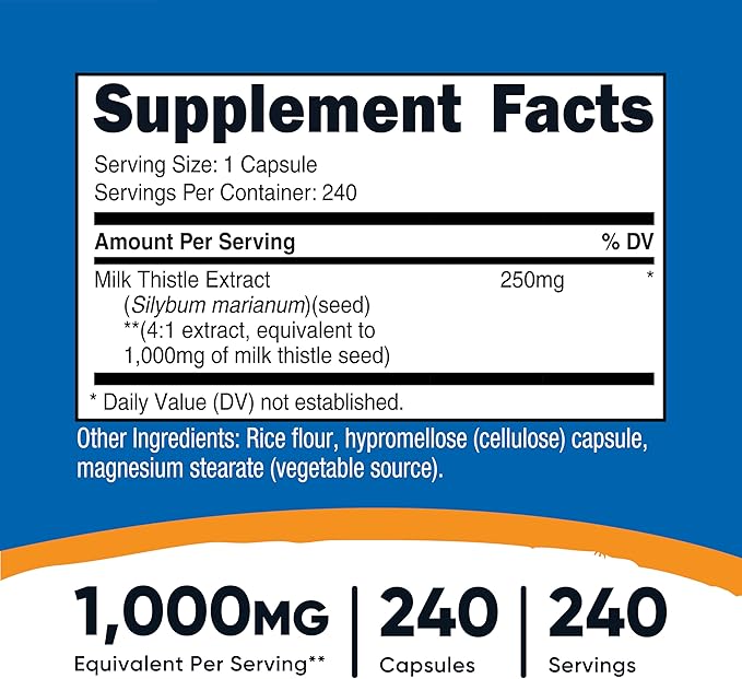 Nutricost Milk Thistle 240 Capsules for 240 Servings - Vegan Non-GMO and Gluten Free (Pack of 2)