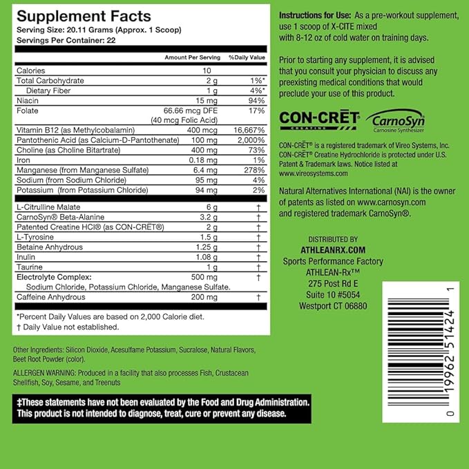 X-CITE Pre-Workout by ATHLEAN-X - Enhanced Formula with Beta-Alanine Creatine &amp Caffeine for Ultimate Energy Endurance Focus &amp Muscle Pump NSF Certified for Sports (Sunny Pink Lemonade)
