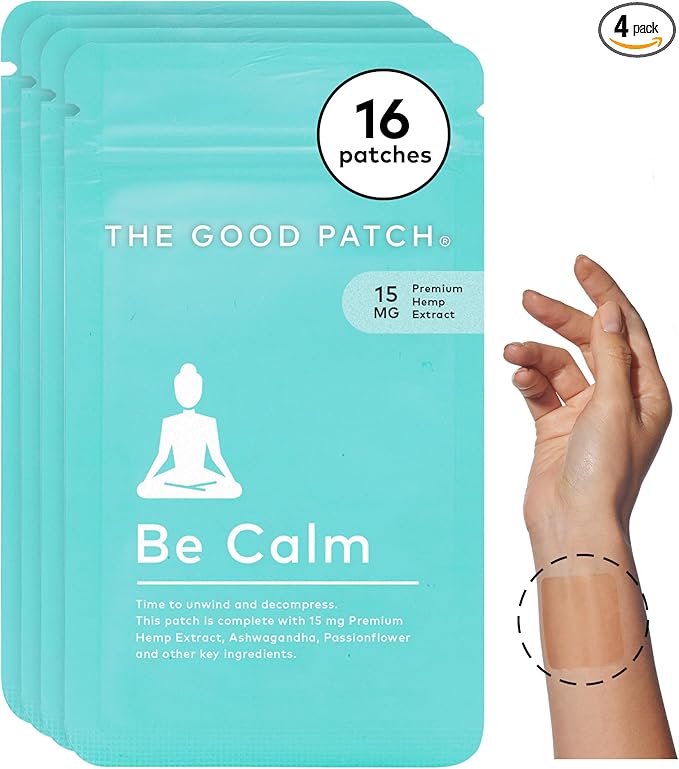 The Good Patch Be Calm Patch with Hemp Unwind + Decompress Natural Patch with Hemp Extract Ashwagandha Root Passionflower Plant Powered Wearable Wellness Sustained Release (16 Total Patches)