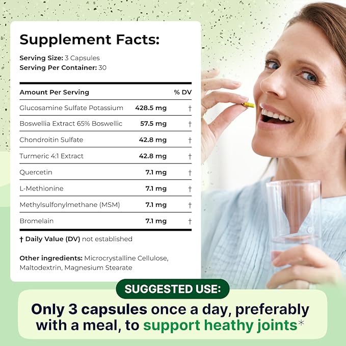 Wellnee Joint Support Supplement - Glucosamine Chondroitin MSM Boswellia &amp Turmeric - Relieves Joint Discomfort &amp Supports Flexibility - Wellknee Joint Support - 90 Capsules 30 Servings