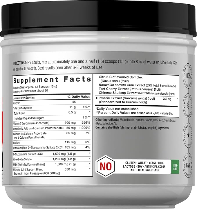 Horbaach Joint Support Supplement Powder | 1 lb | Glucosamine Chondroitin MSM &amp Turmeric | for Men and Women | Non-GMO &amp Gluten Free