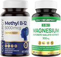 OxyEnergy Methyl Vitamin B12 5000mcg Extra Strength Methylcobalamin B-12 Supplements with Folate &amp Triple Magnesium Complex Supplement 3 in 1 Chelated Magnesium Capsules 300mg with Glycinate Mal