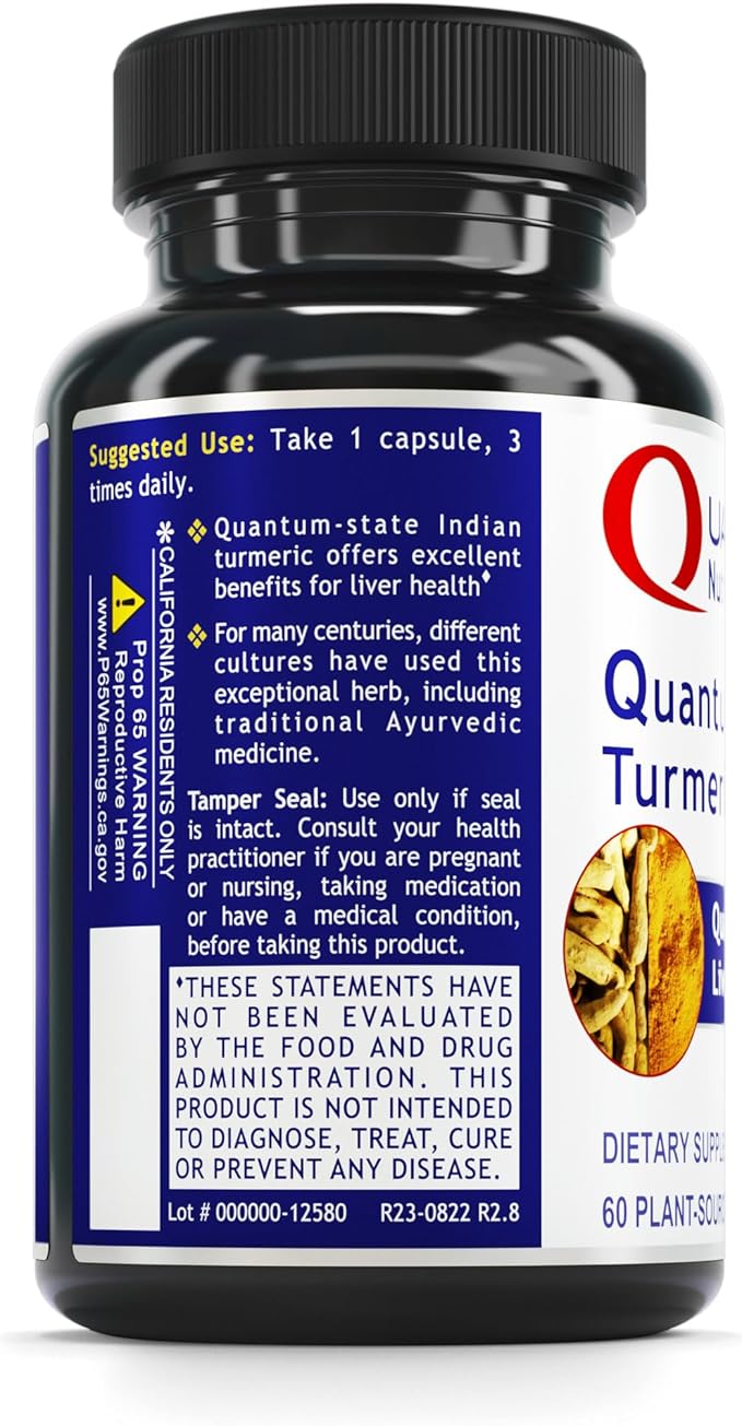 Quantum Nutrition Labs Turmeric - Turmeric Capsules Turmeric Curcumin Supplement Liver Support 500 mg of Curcuma Per Capsule - 60 Vegetarian Capsules