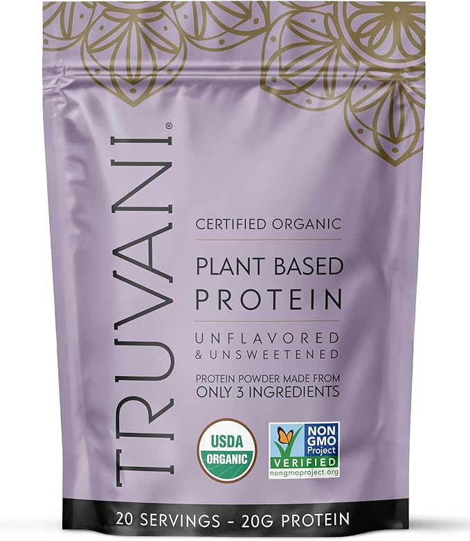 Truvani Pea Protein Powder | Unflavored | 20g Organic Vegan Plant Based Protein | 20 Servings | Keto | Gluten &amp Dairy Free | Low Carb | No Added Sugar