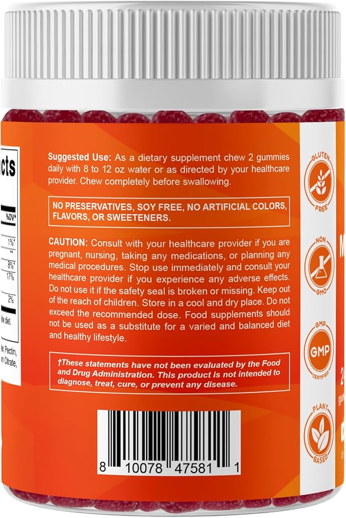Vitamatic Magnesium Citrate Gummies 600mg per Serving - 240 Vegan Gummies - Natural Raspberry Flavor - High Absorption Magnesium Supplement - Supports Nerve Bone and Muscle Health