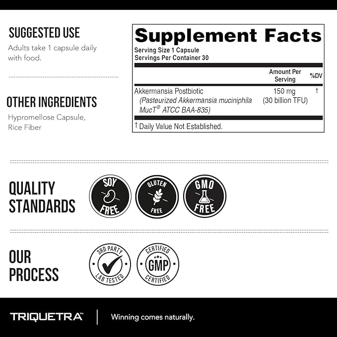 AK-Postbio: Akkermansia Probiotic 30 Billion TFU - Max Strength Clinically Validated Dose &amp Patented Strain - Superior Pasteurized Form Highest Absorption Delivery - GLP-1 Probiotic - 30 Servin