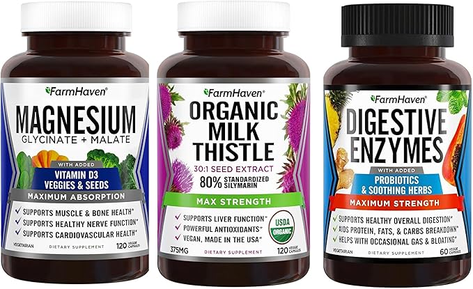 FarmHaven Magnesium Glycinate &amp Malate + Milk Thistle + Digestive Enzymes with Probiotics