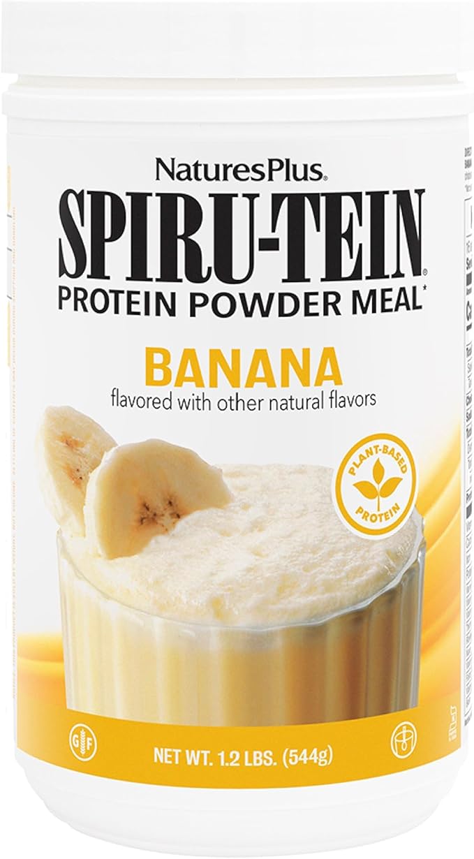 NaturesPlus SPIRU-TEIN Banana - 1.2 lbs - Plant-Based Protein Shake - Non-GMO Vegetarian Gluten Free - 16 Servings