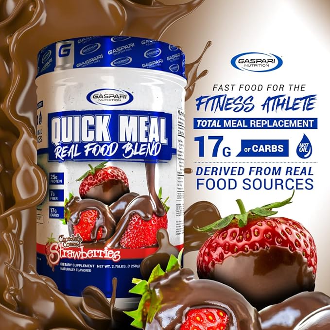 Gaspari Nutrition Quick Meal Total Meal Replacement Protein Shake Complete Protein from Beef Protein Isolate Egg White Protein and Greek Yogurt Protein (2.75 lbs Chocolate Covered Strawberries)