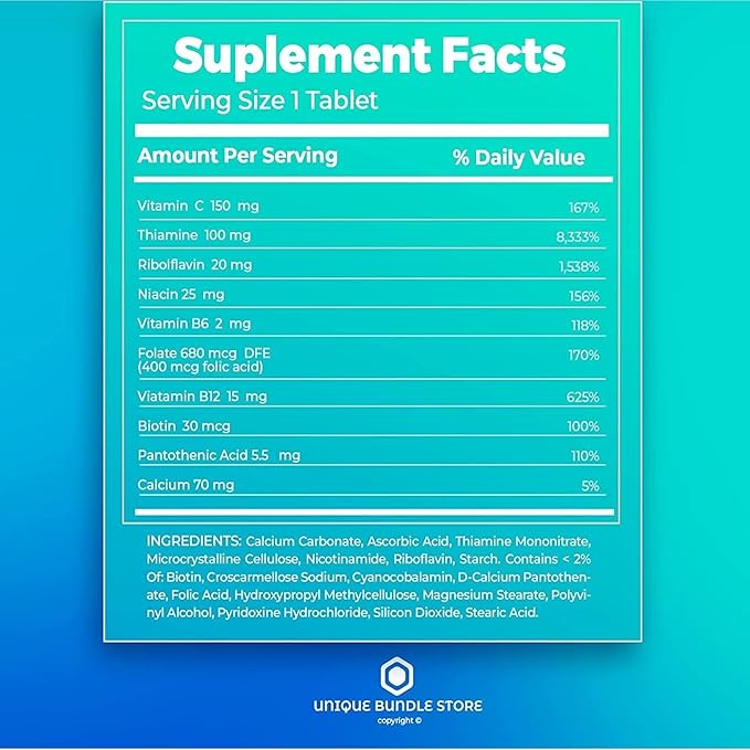 Unique Bundle Store Super Vitamin B Complex – 250 Tablets B Complex Vitamins Complejo B B12 B6 Biotin Folate Daily B Vitamins Supplement for Metabolism Support (Pack of 2)