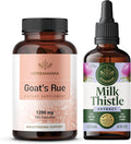HERBAMAMA Goat's Rue and Milk Thistle Kit - Bundle of 1200 mg Goat's Rue Capsules &amp Milk Thistle Liver Detox Drops 2 fl oz - Vegan Non-GMO Sugar &amp Alcohol-Free - 2 Pack