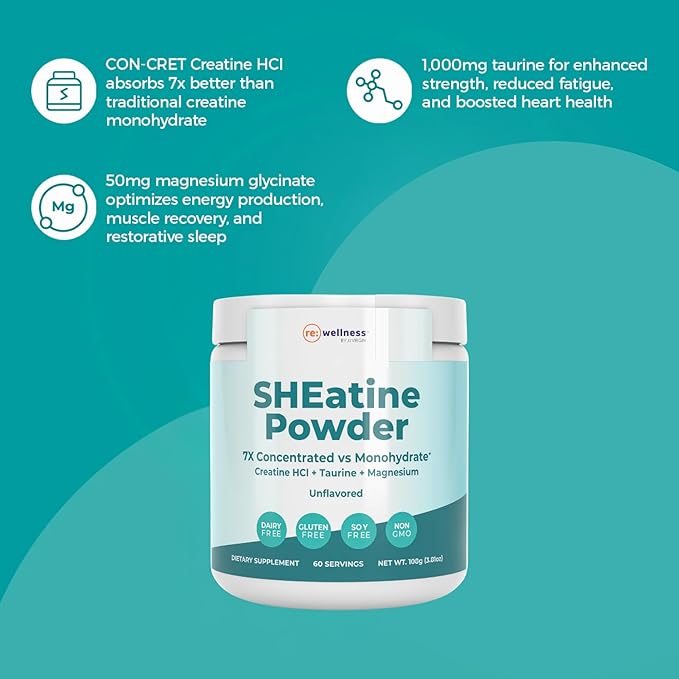 Reignite Wellness by JJ Virgin | SHEatine Powder | Creatine Trifecta for Powerful Aging | Creatine HCL Taurine &amp Magnesium Glycinate | Unflavored 60 Servings