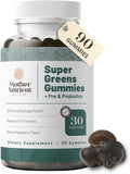 Mother Nutrient Super Greens Gummies for Women Adults - with Prebiotics &amp Probiotics Not 8 but 30 Powerful Greens Superfoods - Multivitamin Veggie Chewables (90 Gummies)