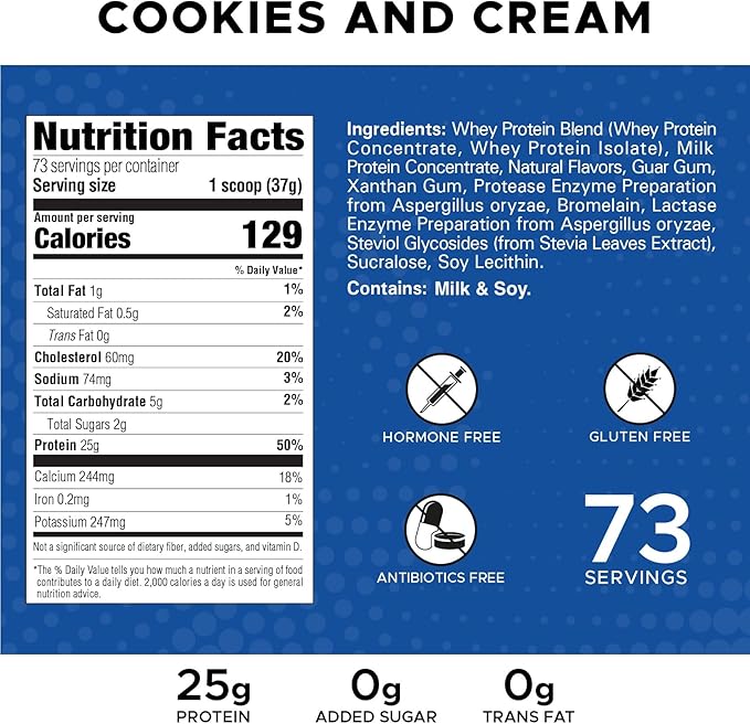 Revolution Nutrition High Whey Protein Powder 6LB Whey Isolate Gluten Free Lean Muscle Mass for Men &amp Women 25g of Protein Per Scoop 2.7kg 73 Servings (Cookies &amp Cream 6 Pound)