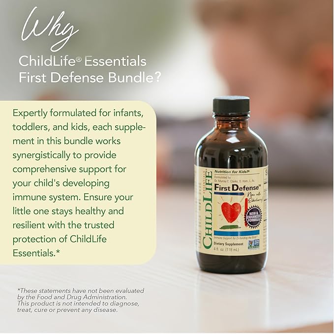 CHILDLIFE ESSENTIALS Immune Support 3-Pack - Liquid Vitamin C First Defense and Echinacea - Immune Boosting Supplements for Infants Toddlers and Kids