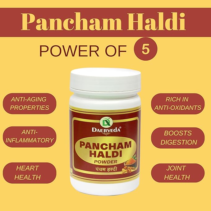 Dev Ayurveda Pancham Haldi Powder Ayurvedic Blend of 5 Types of Haldi (3.52 Oz/100gm)