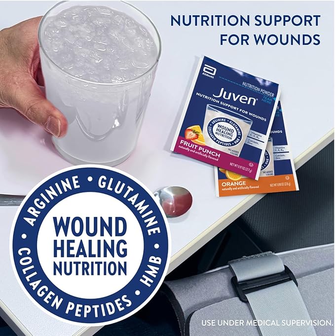 Juven Therapeutic Nutrition Drink Powder Including Collagen Peptides Amino Acids and HMB For Wound Healing Support Variety Pack: Orange &amp Fruit Punch 30 Packets