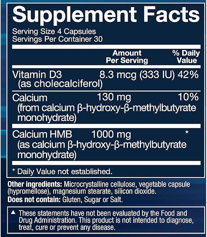BodyTech HMB + Vitamin D3 - Supports Muscle Growth Strength &amp Recovery (120 Vegetable Capsules)