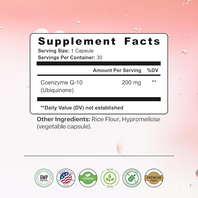 ETRNL Longevity CoQ10 200mg Ubiquinone - 30 Capsules - Coenzyme Q10 Supplement for Cellular Energy Heart Health &amp Antioxidant Support - Supports Mitochondrial Function - Vegan Non-GMO Gluten-Free
